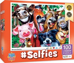 Cover art for MasterPieces 100 Piece Selfies Jigsaw Puzzle for Kids - Barnyard Besties - 14"x19"