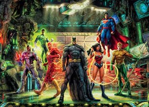 Cover art for Ceaco - Thomas Kinkade - DC Comics - The Justice League - 1000 Piece Jigsaw Puzzle