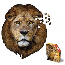 Cover art for Madd Capp LION 550 Piece Jigsaw Puzzle For Ages 10 and up - 3001 - Unique Animal-Shaped Border, Poster Size, Challenging Random Cut, Five-Sided Box Fits on Bookshelf, Includes Educational Fun Facts