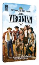 Cover art for The Virginian - Complete First Season on 10 DVDs - Limited Edition Embossed Collector's Tin! Plus Bonus Interview DVD!