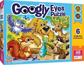 Cover art for MasterPieces Funny Puzzle - Googly Eyes 48 Piece Jigsaw Puzzle for Kids - Woodland Animals - 14"x19"