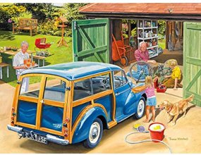 Cover art for Bits and Pieces - 300 Large Piece Jigsaw Puzzle for Adults - Washing Grandpa's Car - 300 pc Summer Scene Jigsaw by Artist Trevor Mitchell