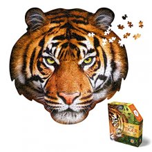Cover art for Madd Capp TIGER 550 Piece Jigsaw Puzzle For Ages 10 and up - 3005 - Unique Animal-Shaped Border, Poster Size, Challenging Random Cut, Five-Sided Box Fits on Bookshelf, Includes Educational Fun Facts