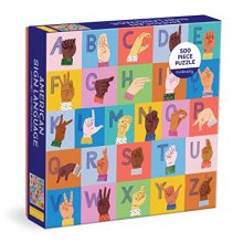 Cover art for Mudpuppy's American Sign Language Alphabet 500 Piece Family Puzzle, Bright Illustrations, Provides Hours of Puzzling Fun, Perfect for Ages 8+, Puzzle Image Insert Included