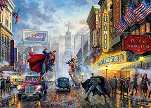 Cover art for Ceaco - Thomas Kinkade - DC Comics - The Trinity - Batman, Superman, and Wonder Woman - 1000 Piece Jigsaw Puzzle
