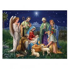 Cover art for Crown Point Graphics Nativity Puzzle - 500 Piece Jigsaw Puzzle - Soft Touch Design - Christmas Holy Religious Puzzle with Baby Jesus, Mary, Joseph, Three Wise Men and Angel - Artist Marcello Corti