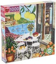 Cover art for eeBoo: Piece and Love Cats in Positano 1000 Piece Square Adult Jigsaw Puzzle, Puzzle for Adults and Families, Glossy, Sturdy Pieces and Minimal Puzzle Dust