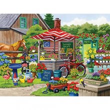 Cover art for Bits and Pieces - 300 Piece Jigsaw Puzzle for Adults 18" x 24" - Country Charm - 300 pc Farm Flower Colorful Garden Statues Bathhouse Summer Horse Barn Jigsaw by Artist Nancy Wernersbach
