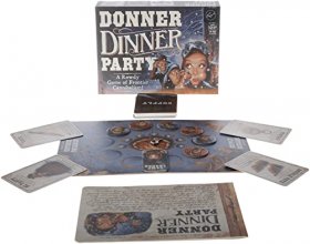 Cover art for Chronicle Books Donner Dinner Party: A Rowdy Game of Frontier Cannibalism! (Weird Games for Parties, Wild West Frontier Game)