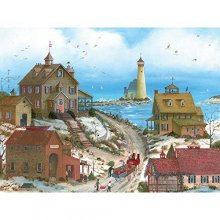 Cover art for Bits and Pieces - 500 Piece Jigsaw Puzzle for Adults 18" X 24" - Two Beach Belles and a Flirt - 500 pc Seaside Coastal Lighthouse and Town Americana Jigsaw by Artist Mary Ann Vessey