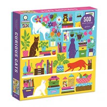 Cover art for Galison Curious Cats 500 Piece Puzzle from Galison - Bright and Colorful Illustrations of Feline Pranksters, Perfect for The Whole Family to Enjoy Together, 20" x 20", Great Gift Idea