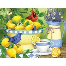 Cover art for Bits and Pieces - 500 Piece Jigsaw Puzzle for Adults 18" x 24" - Lemons and Lavender - 500 pc Fruit Tea Bowl Bird Cardinal Flower Jigsaw by Artist Jane Maday