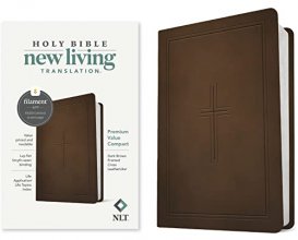 Cover art for NLT Premium Value Compact Bible, Filament-Enabled Edition (LeatherLike, Dark Brown Framed Cross)