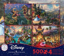 Cover art for Ceaco - 4 in 1 Multipack - Thomas Kinkade - Disney Dreams Collection - Tangled, Sleeping Beauty, Peter Pan, & Mickey and Minnie - (4) 500 Piece Jigsaw Puzzles