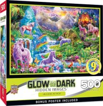 Cover art for Masterpieces 500 Piece Glow in The Dark Jigsaw Puzzle for Adults, Family, Or Kids - Unicorns Retreat - 15"x21"