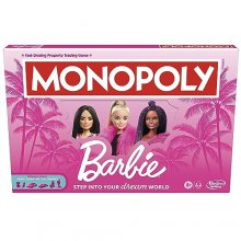 Cover art for Monopoly: Barbie Edition Board Game, Ages 8+, 2-6 Players, Fun Family Games for Kids and Adults, with 6 Barbie-Themed Pink Zinc Tokens, Kids Gifts