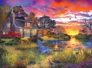Cover art for White Mountain Puzzles Evening Country Cabin - 1000 Piece Jigsaw Puzzle