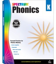 Cover art for Spectrum Kindergarten Phonics Workbook, Ages 5 to 6, Kindergarten Phonics Workbooks, Letter Recognition, Alphabet Order, Vowel and Consonant Sound Practice - 144 Pages (Volume 53)