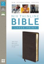Cover art for NIV, Thinline Bible, Large Print, Bonded Leather, Brown, Red Letter Edition
