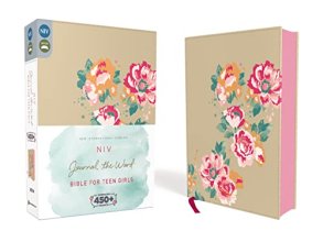 Cover art for NIV, Journal the Word Bible for Teen Girls, Leathersoft over Board, Gold/Floral, Red Letter: Includes Over 450 Journaling Prompts!