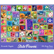Cover art for Re-marks State Flowers Stamp Collage Jigsaw Puzzle, 500 Large Piece Jigsaw Puzzle for All Ages