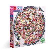 Cover art for eeBoo: Piece and Love Women March! 500 Piece Round Circle Jigsaw Puzzle, Puzzle for Adults and Families, Glossy, Sturdy Pieces and Minimal Puzzle Dust