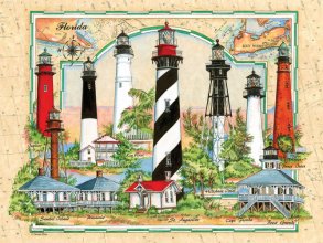Cover art for Heritage Puzzle Lighthouses of Florida by Donna Elias Jigsaw Puzzle 550 Pieces - Coastal Theme Puzzles for Adults - Size 24"x18" - Historical Beach Puzzle Made in U.S.A