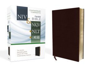 Cover art for NIV, NKJV, NLT, The Message, Contemporary Comparative Parallel Bible, Bonded Leather, Burgundy: The World’s Bestselling Bible Paired with Three Contemporary Versions