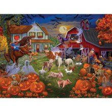 Cover art for Bits and Pieces – 500 Piece Jigsaw Puzzle for Adults – Halloween Tricksters - Fall Night Holiday Dog Puppy Cat Pumpkin Fence Moon Costume Jigsaw Puzzle by Artist William Vanderdasson