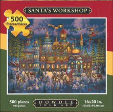 Cover art for Eric Dowdle Folk Art Puzzle Santa's Workshop 500 Pieces 16" X 20" Finished