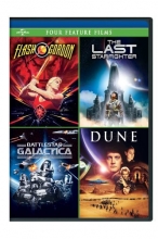 Cover art for Flash Gordon / The Last Starfighter / Battlestar Galactica / Dune Four Feature Films