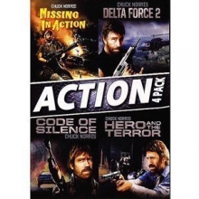 Cover art for Chuck Norris 4 Feature Action Collection Missing In Action, Delta Force 2, Code of Silence, Hero and the Terror