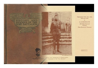 Cover art for History and Rhymes of the Lost Battalion by "Buck Private" McCollum, sketches by Franklin Sly and Tolman R. Reamer