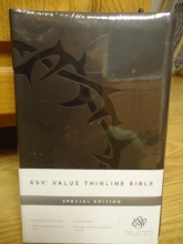 Cover art for BIBLE - ESV English Standard Version Value Thinline Bible Special Edition Dark Brown with Crown of Thorns faux-leather cover