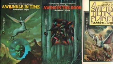 Cover art for Madeleine L'Engle's Time Trilogy: A Wind in the Door; A Swiftly Tilting Planet; A Wrinkle in Time
