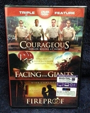 Cover art for Courageous, Facing the Giants, Fireproof triple feature