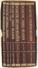 Cover art for The Original McGuffey's Eclectic Series boxed set (7 volumes): Primer, Progressive Speller, Pictorial Primer, First Reader, Second Reader, Third Reader, Fourth Reader