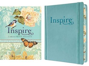 Cover art for Tyndale NLT Inspire Bible (Large Print, Hardcover, Tranquil Blue): Journaling and Coloring Bible – Over 400 Scripture Illustrations to Color, Creative Bible Journal That Inspires a Connection with God