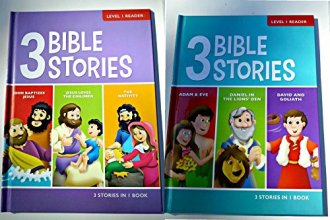 Cover art for 3 Bible Stories Level 1 Reader Books - Set of 2 - Ages 4-7 (John, Jesus, Nativity, Adam & Eve, Daniel, David)