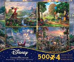 Cover art for THOMAS KINKADE FANTASIA LADY & THE TRAMP WINNIE THE POOH TANGLED DISNEY DREAMS COLLECTION 4 IN 1 JIGSAW PUZZLE SET 500 pieces