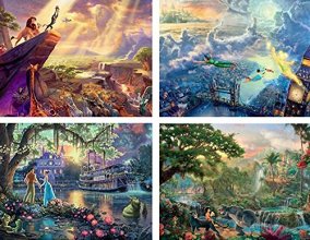 Cover art for Ceaco Thomas Kinkade The Disney Dreams Collection 4 in 1 Multipack Lion King, Peter Pan, Princess & the Frog, & Jungle Book Jigsaw Puzzles, (4) 500 Pieces