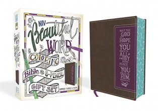 Cover art for NIV, Beautiful Word Coloring Bible and 8-Pencil Gift Set, Leathersoft, Brown/Purple: Hundreds of Verses to Color