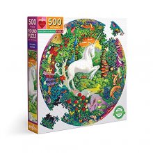 Cover art for eeBoo Piece and Love Unicorn Garden 500 Piece Round Circle Jigsaw Puzzle