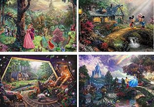 Cover art for Ceaco - 4 in 1 Multipack - Thomas Kinkade - Disney Dreams Collection - Sleeping Beauty, Mickey & Minnie Mouse, Snow White & Seven Dwarfs, and Cinderella - (4) 500 Pieces Jigsaw Puzzles