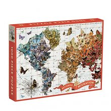 Cover art for Galison Wendy Gold Butterfly Migration Puzzle, 1000+ Pieces, 20” x 27'' - Vibrantly Illustrated Image of Butterflies Over a World Map - Thick, Sturdy Pieces - Perfect for Family Fun