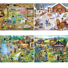 Cover art for Bits and Pieces - 1000 Piece Jigsaw Puzzles for Adults 20" x 27"-Sandy Rusinko 4-in-1 Multi-Pack - Fred's Petting Pen, Winter Fun On The Farm, Barnyard Babies, Summer Fun On The Farm
