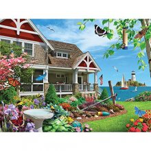 Cover art for Bits and Pieces - 300 Piece Jigsaw Puzzle for Adults 18" x 24"  - Blooming Beach House - 300 pc Beach House Bird Flower Coast Jigsaw by Artist Alan Giana